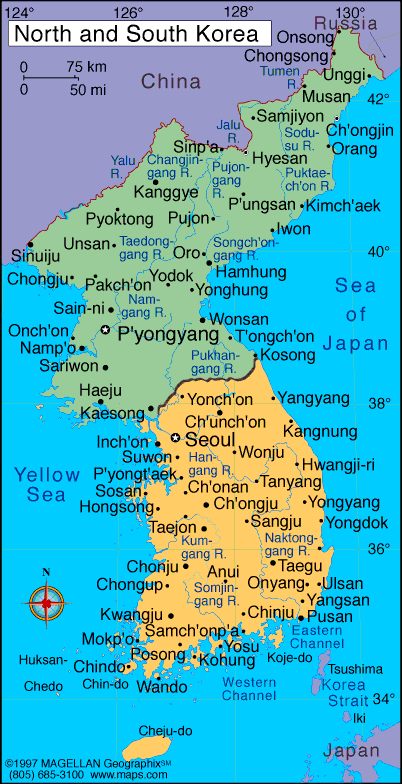 [Map of North and
           South Korea]